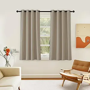 NICETOWN Room Darkening Short Curtain 54 inches Long for Living Room, Grommet Sound Reducing Thermal Insulated Curtains for Bedroom Nursery Window, 46W x 54L, 1 Piece, Taupe