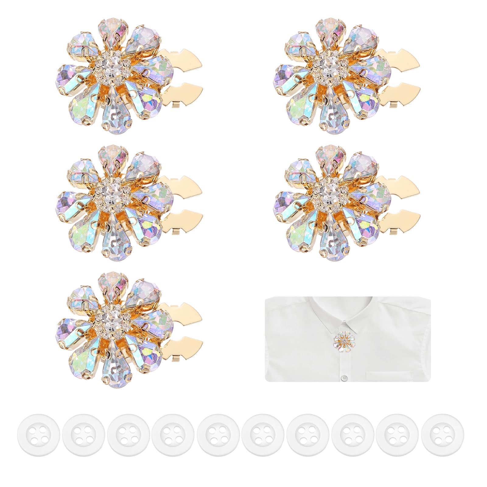 Cache-boutons de prestige en strass AB irisé et finition dorée pour styliser vos vestes