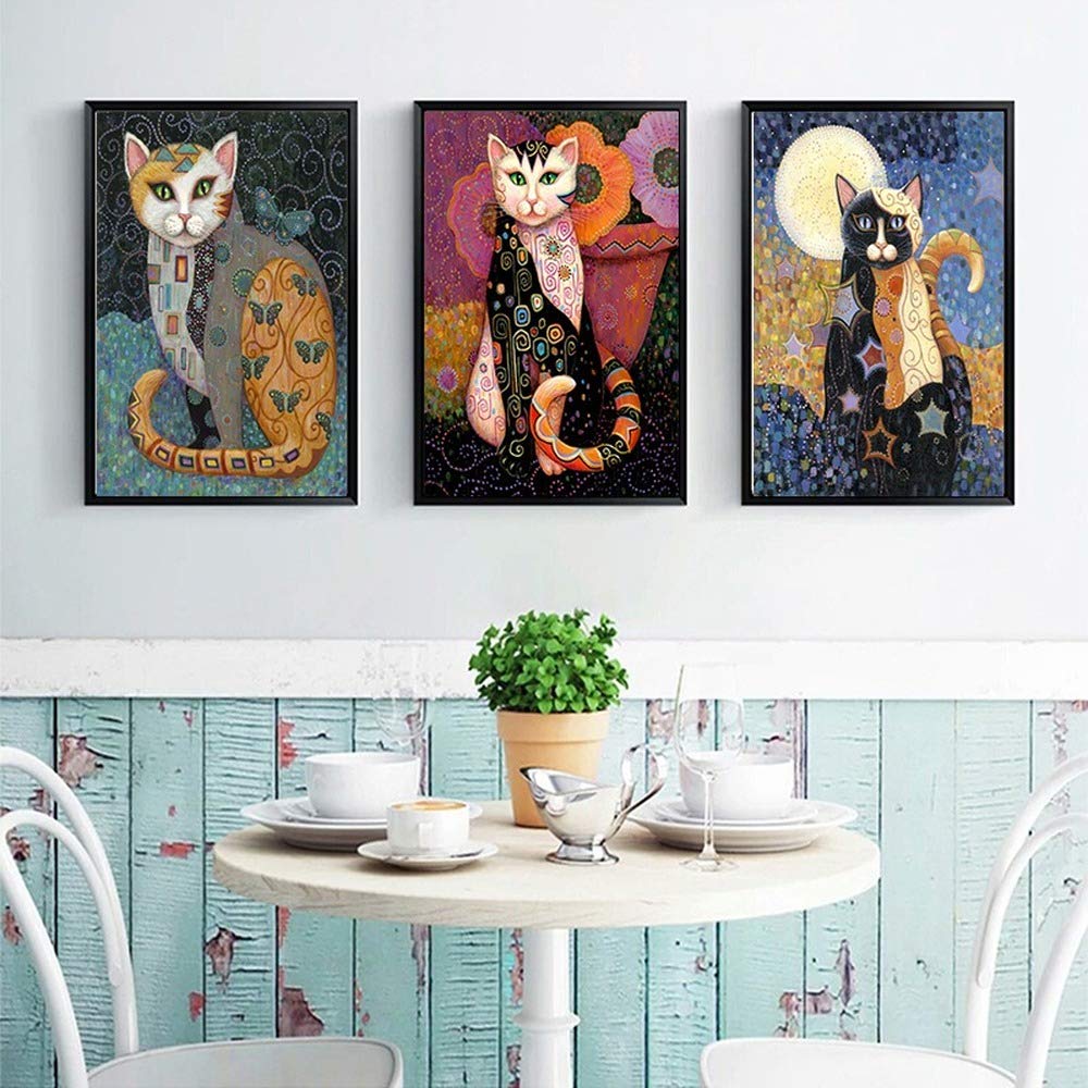 Gustav Klimt Peintures à l'huile Abstraite Chat Affiche Cadre Toile Décoration Murale