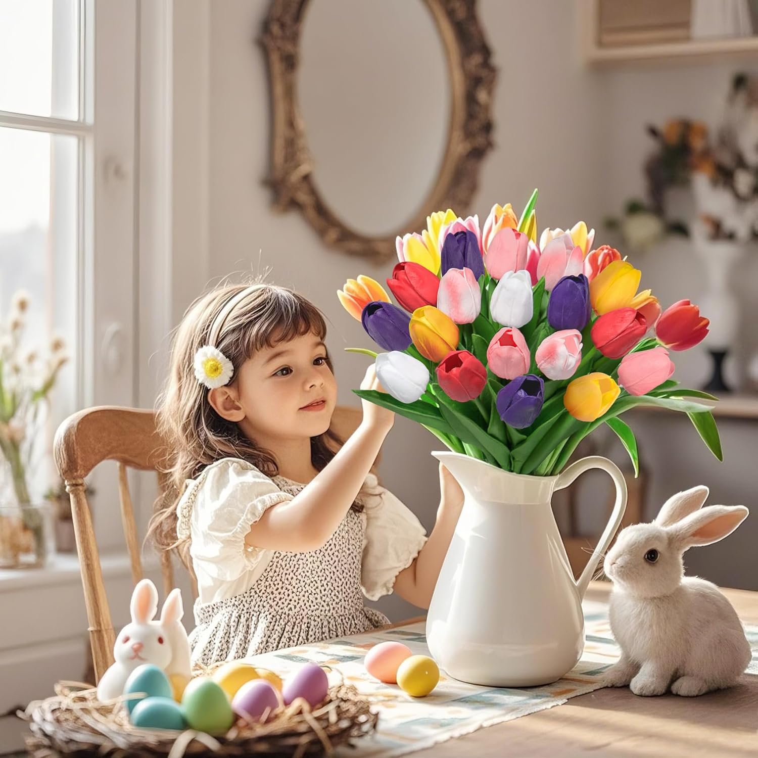 30 Pcs Multicolor Fake Tulips Artificial Flowers for Decoration, Real Touch PU Faux Tulips Flowers Arrangement Artificial Plants Indoor for Home Decor Wedding Mother's Day Spring Easter Decorations - Image 9