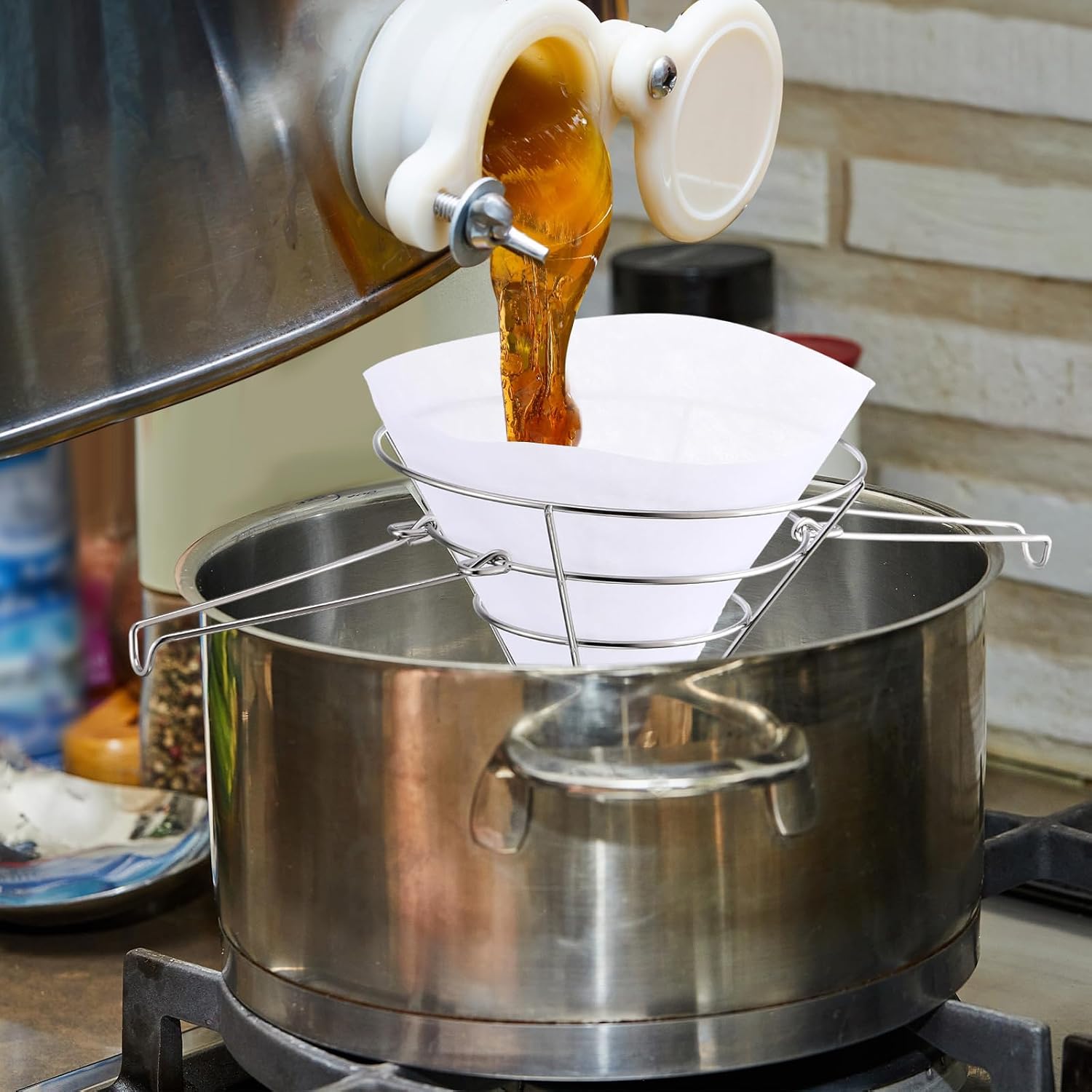 Teenyyou 9 Inch Deep Fryer Oil Filter Stand with 80 Pack Non-woven Cooking Grease Filters Deep Fryer Oil Filter Cone Holder Stand for Cooking Filters Cones
