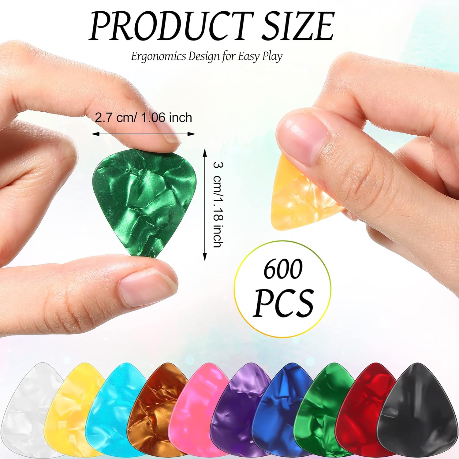 Yeshone 600 Pcs Guitar Picks Bulk Celluloid Picks Plectrums for Electric Acoustic Guitar Thin Medium Heavy Plectrums(10 Colors,0.46, 0.71, 0.96 mm)