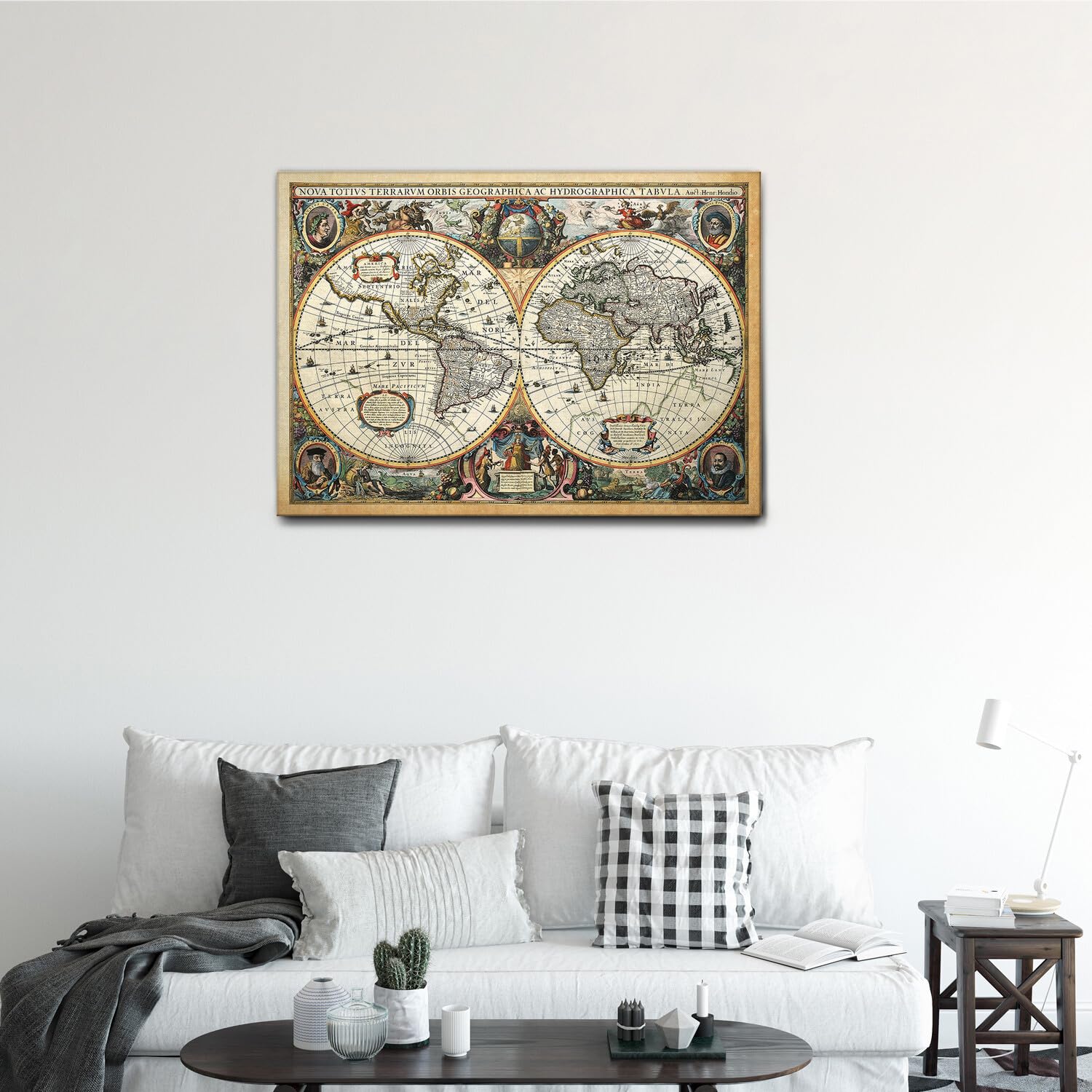 Giallobus - Quadro - Mappa del mondo Nova Terrarum Orbis - Tela Canvas Telaio Standard - 100L x 70l cm - Pronto da appendere - Quadri moderni per la casa