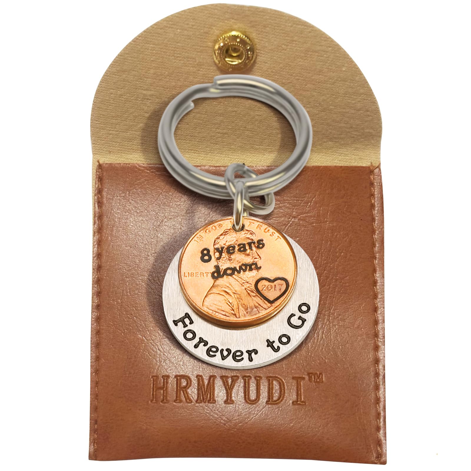 HRMYUDI Copper Gifts for 8th Anniversary, 8 Years Anniversary Copper Gift Coin Keychain with a 2017 Penny, 8 Years Down and Forever To Go, Electric Appliance Wedding Present for Him Her Wife Husband