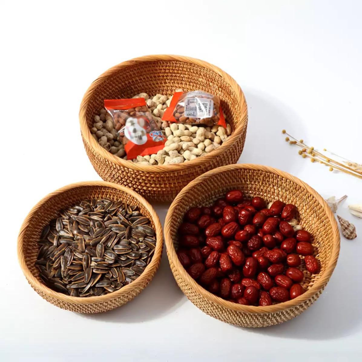 Vintage Rattankorb Satz aus 3 Teilen für Obst und Gemüse im Haushalt
