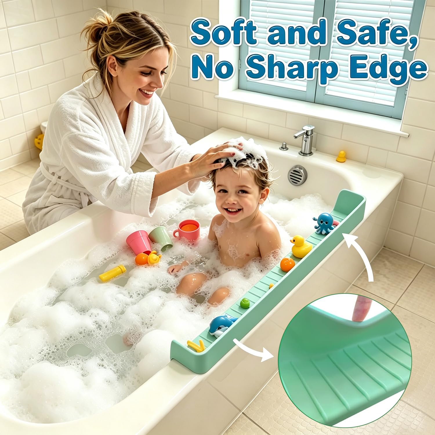 Badewannen-Spritzschutz mit starken Saugnäpfen, Silikon-Spritzschutz für Badewanne, Badespielzeug, Aufbewahrung und Organizer, Regal für Kinder, flexibler Wasserschutz für Badezimmer, Wannenrand und
