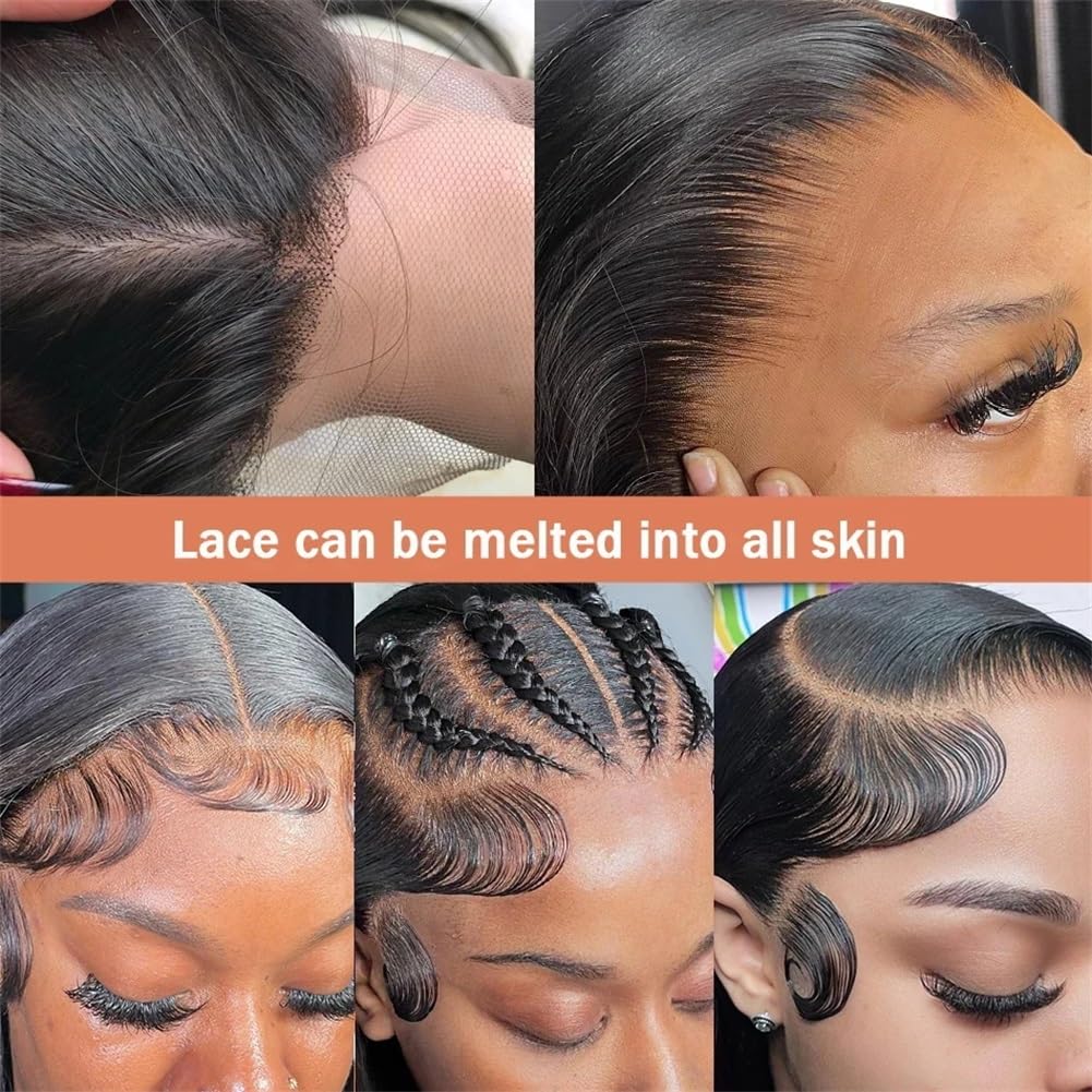 Bele 13x6 Straight Lace Front Wigs Human Hair 26 inch 180 Density Glueless Brazilian Straight HD Transparent Lace Front Wigs for Women Pre Plucked with Baby Hair Natural Color - Image 3