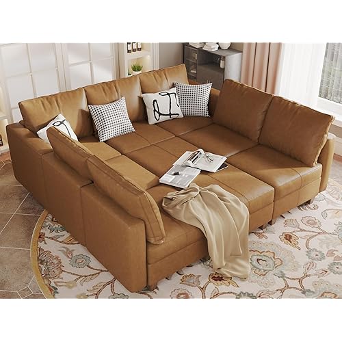 EASE MOOSE Faux Leather Sectional Sofa Modular Faux Leather Couch with Storage Convertible Sleeper Sectional Sofa