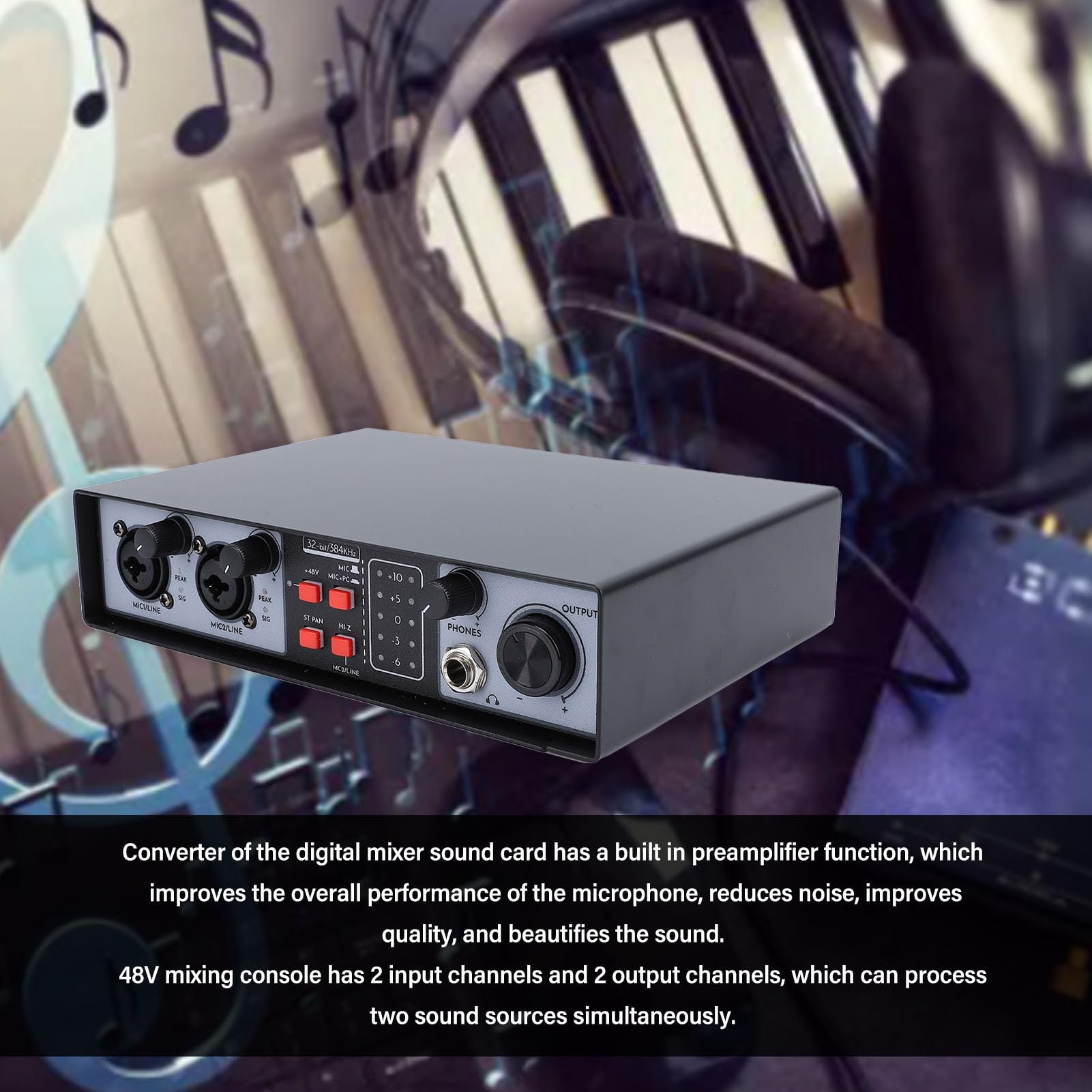 Mixer audio digitale 2 in 2 out, 48V per spettacoli dal vivo e