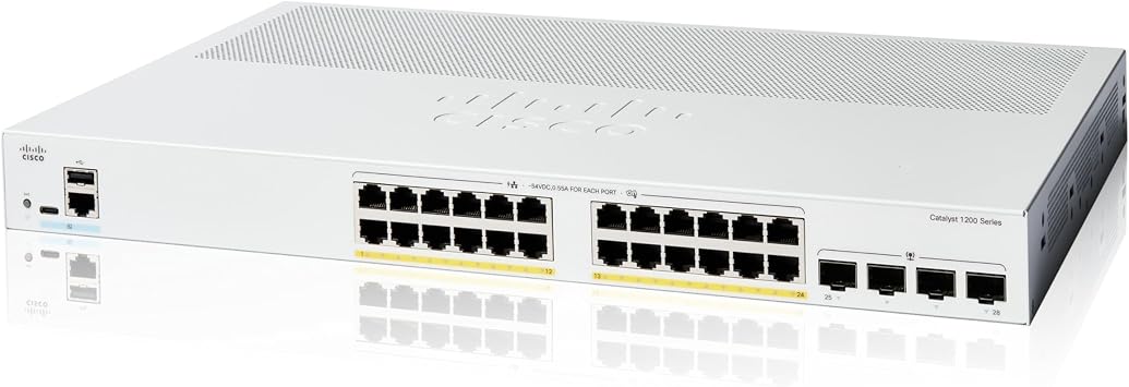 Cisco Catalyst 1200-24P-4G Smart Switch, 24 Port GE, PoE, 4x1GE SFP, Limited Lifetime Protection C1200-24P-4G