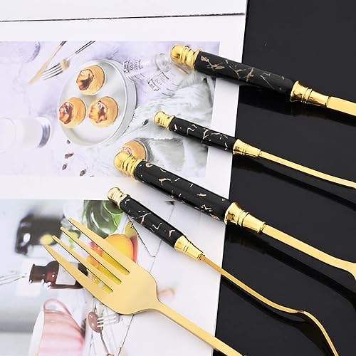 Miniatura 4 de JASHII Fancy Juego de cubiertos de acero inoxidable dorado, juego de cubiertos de acero inoxidable dorado, juego de cucharas de tenedor de cuchillo,