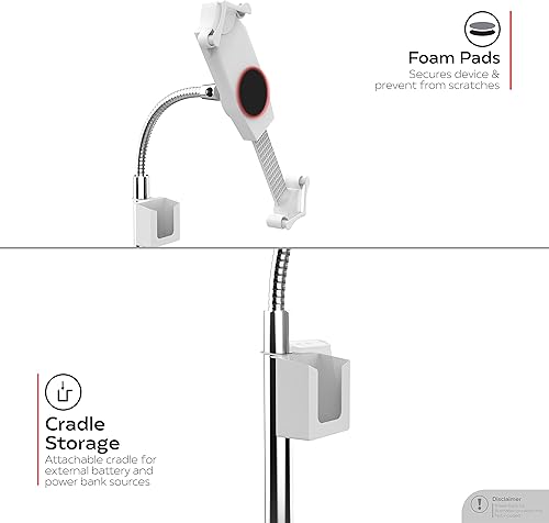 Miniatura 7 de Soporte de suelo con cuello de cisne rodante  Soporte de cuello de cisne con cesta de metal, cuna y asa  para Apple iPad 789 Gen. 10.2 pulgadas