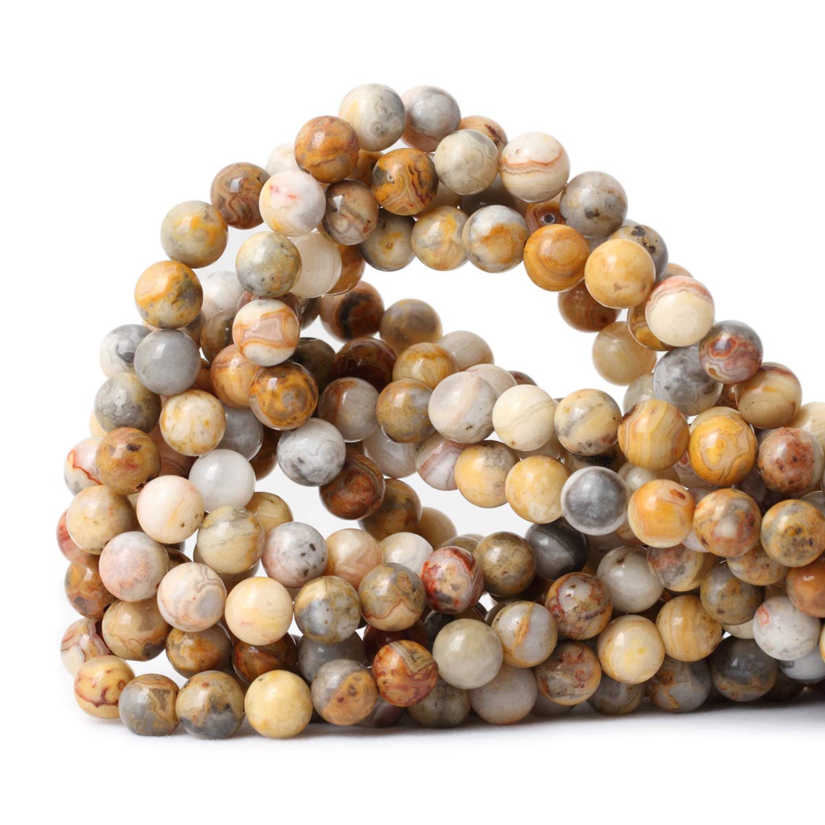 45PCS 8mm Natural Yellow Crazy Lace Agate Gemstone Round Loose Beads for Jewelry Making 1 Strand 15"