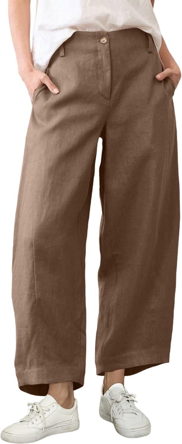 Tanming Womens Linen Pants Casual Capri Baggy Wide Leg Trousers Palazzo Pants Beach Vacation Outfits