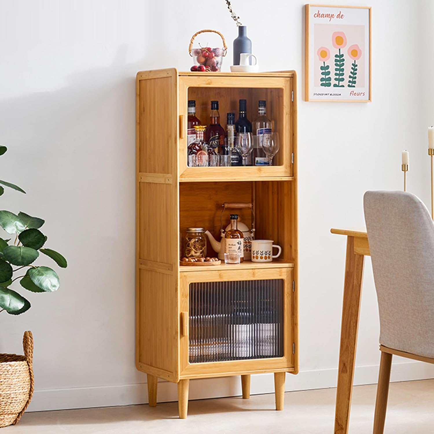 Wine Rack Freestanding Floor Liquor Cabinet Bar for Home Liquor and Wine Storage Wine Display Storage Shelves for Dining Room, Kitchen, Pantry, Cellar, Bar(Two Layers)