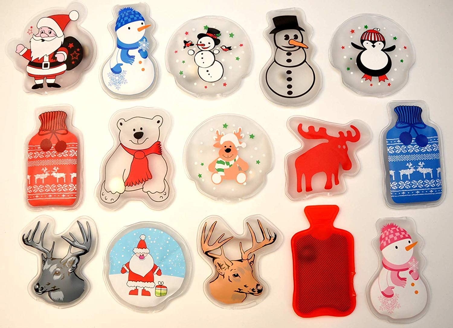 10er Set Taschenwärmer Handwärmer Elch Schneemann Eisbär Wärmflasche Herz Lama Pinguin Nikolaus (wechselnde Motive)