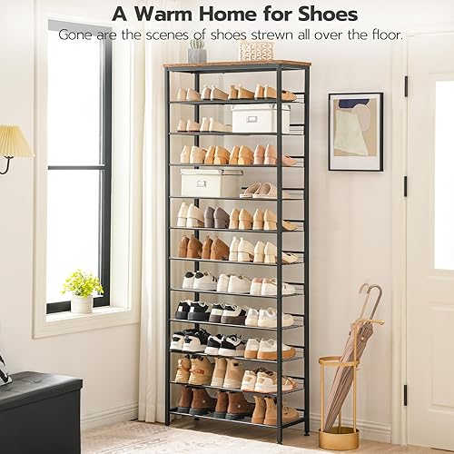 Miniatura 4 de HOOBRO Zapatero de 12 niveles, organizador de almacenamiento de zapatos de gran capacidad para 35-45 pares de zapatos, estante de zapatos de pie con