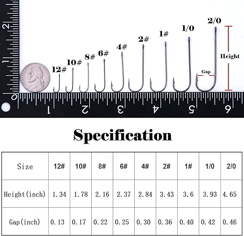 Miniatura 3 de FishTrip Crappie Panfish - 100 ganchos de pesca Aberdeen, alambre de luz de mango largo para peces lunes, trucha de bajo pequeño, tamaño 12 # 10 # 8
