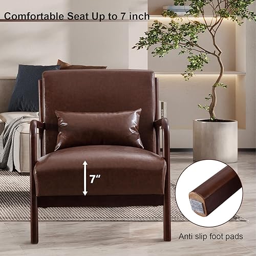 Miniatura 21 de INZOY - Sillón decorativo de mediados de siglo con estructura de madera, tapizados, para sala de estar, con cojín para la cintura, sillón de lectura