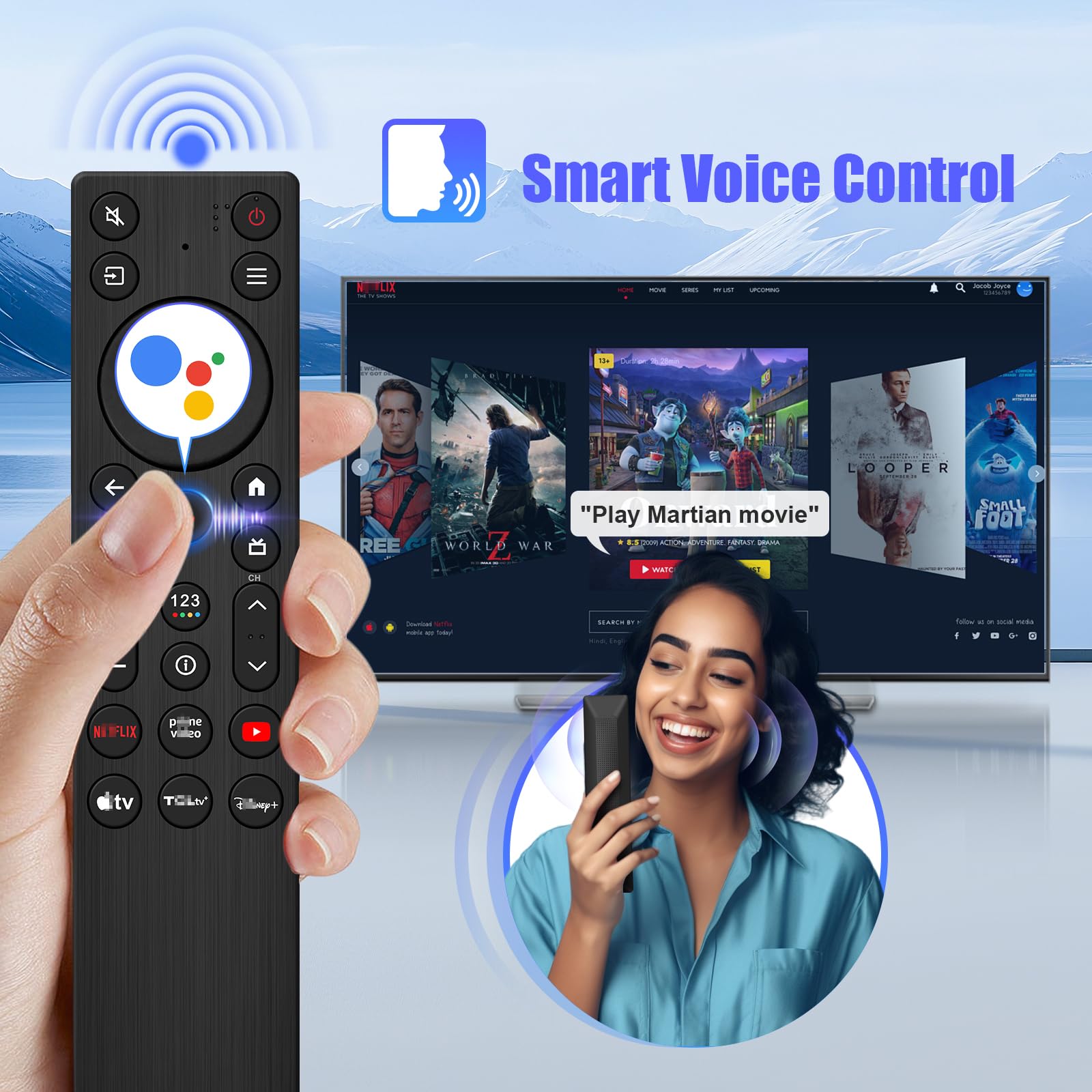 RC923A FMB1 Telecomando vocale di ricambio per TCL Google TV QM5K QM6K QM6KPRO QM7K Q77K X11K Series QLED Mini-LED 4K UHD Smart TV (codice articolo G0401-000267)