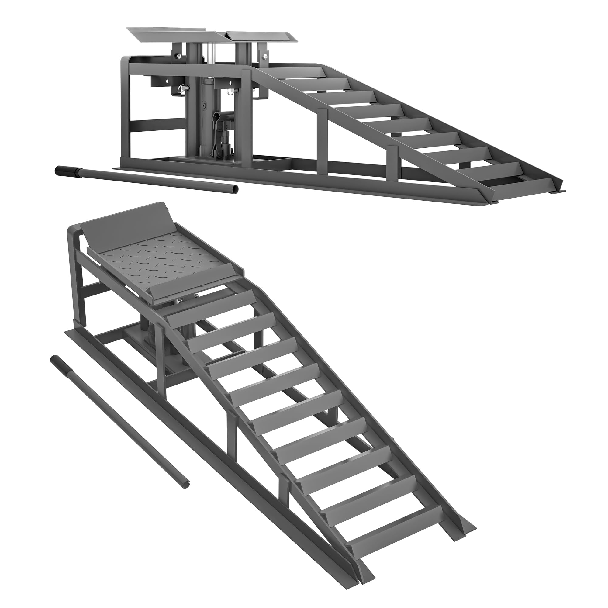 Juego de 2 rampas de carga para coche, altura regulable, plataforma elevadora, rampa de carga estable para mantenimiento y reparación, color gris