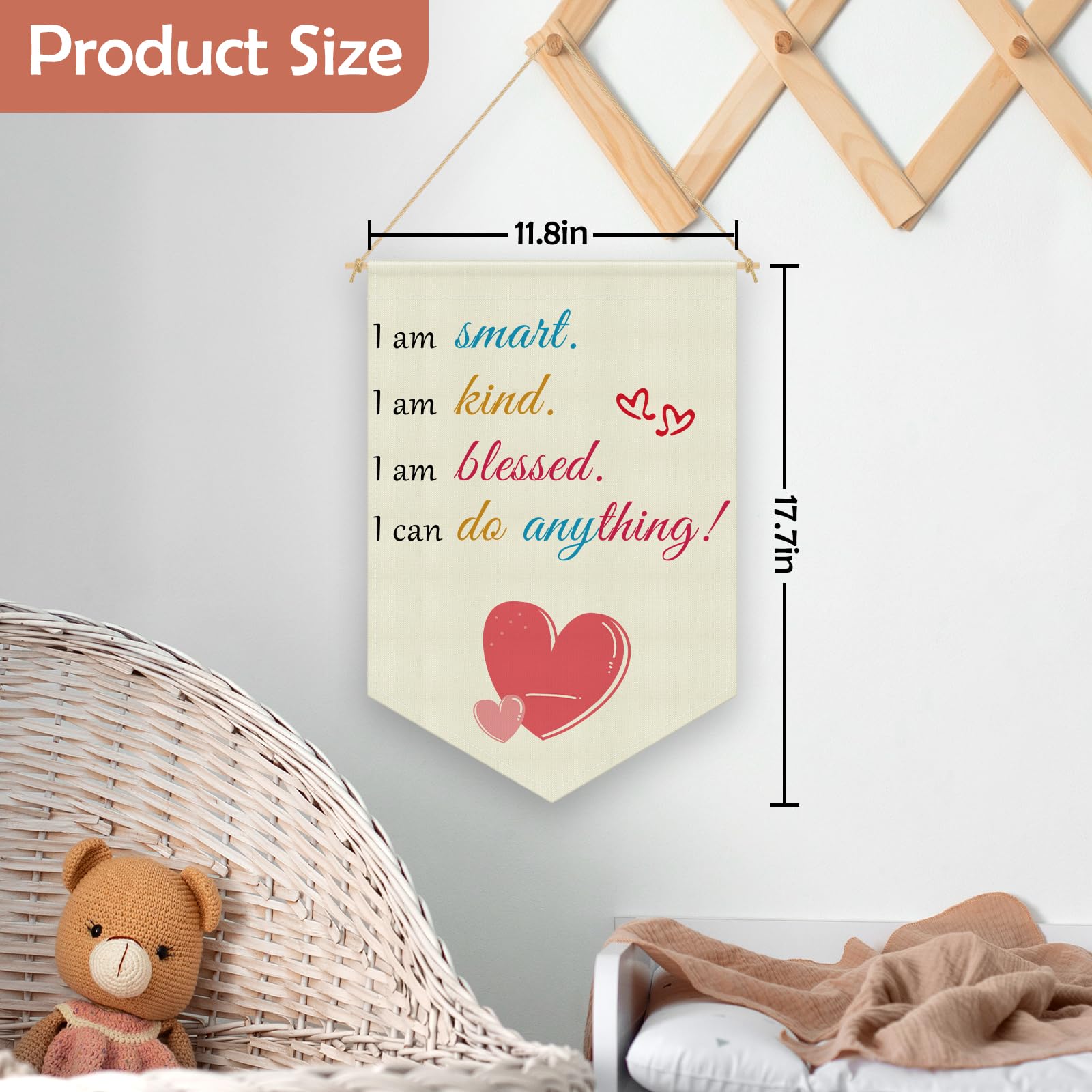 Kids Wall Decor Positive Affirmations Wall Decor Hanging Pennant Flag Banner Inspirational Quotes for Kids Decoration Gift for Baby Boy Girl Room Bedroom Playroom Nursery Classroom Linen Cotton Flag