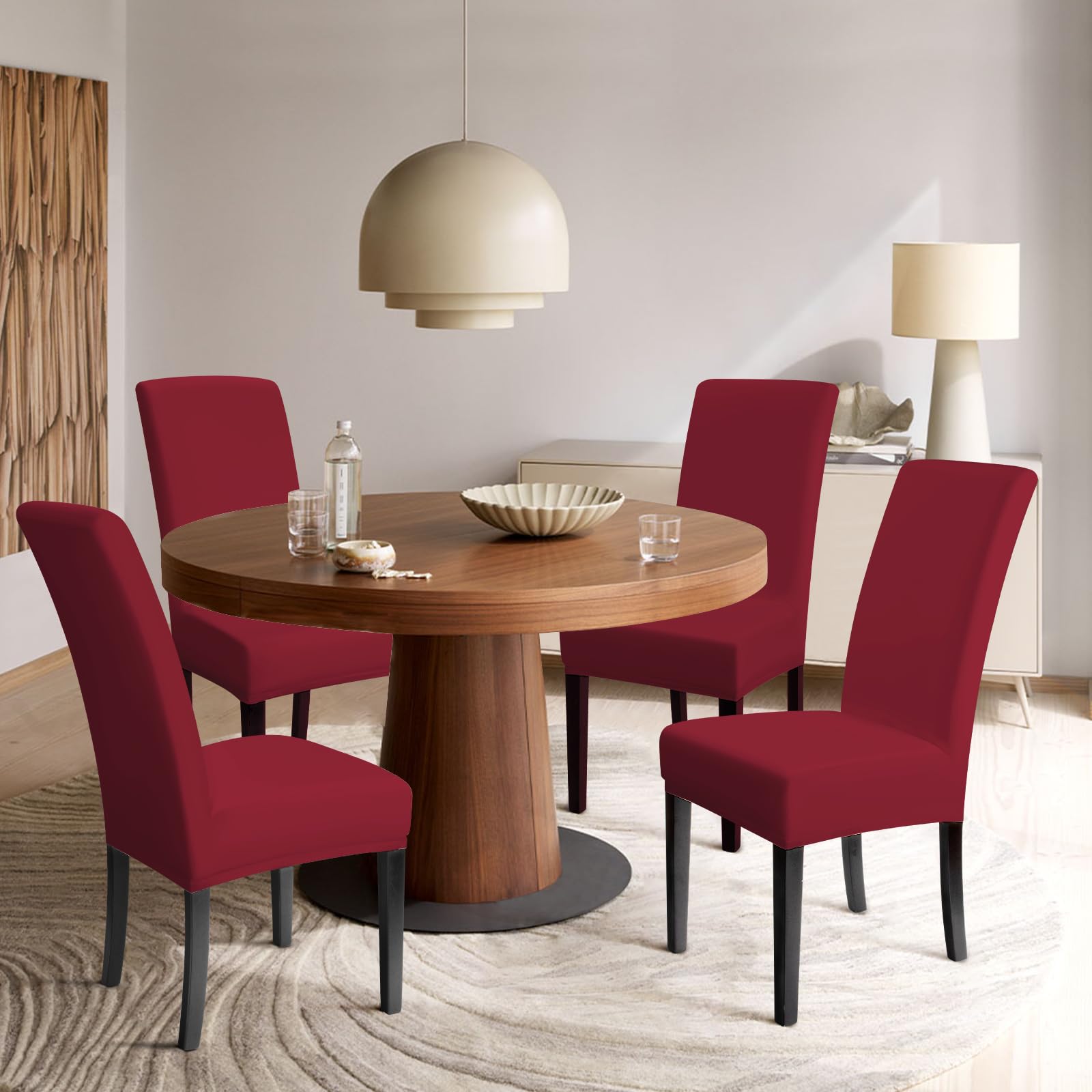 Lot De 6 Housses De Chaise Extensibles - Dossier Haut - Rouge - Salle à Manger - Neuf