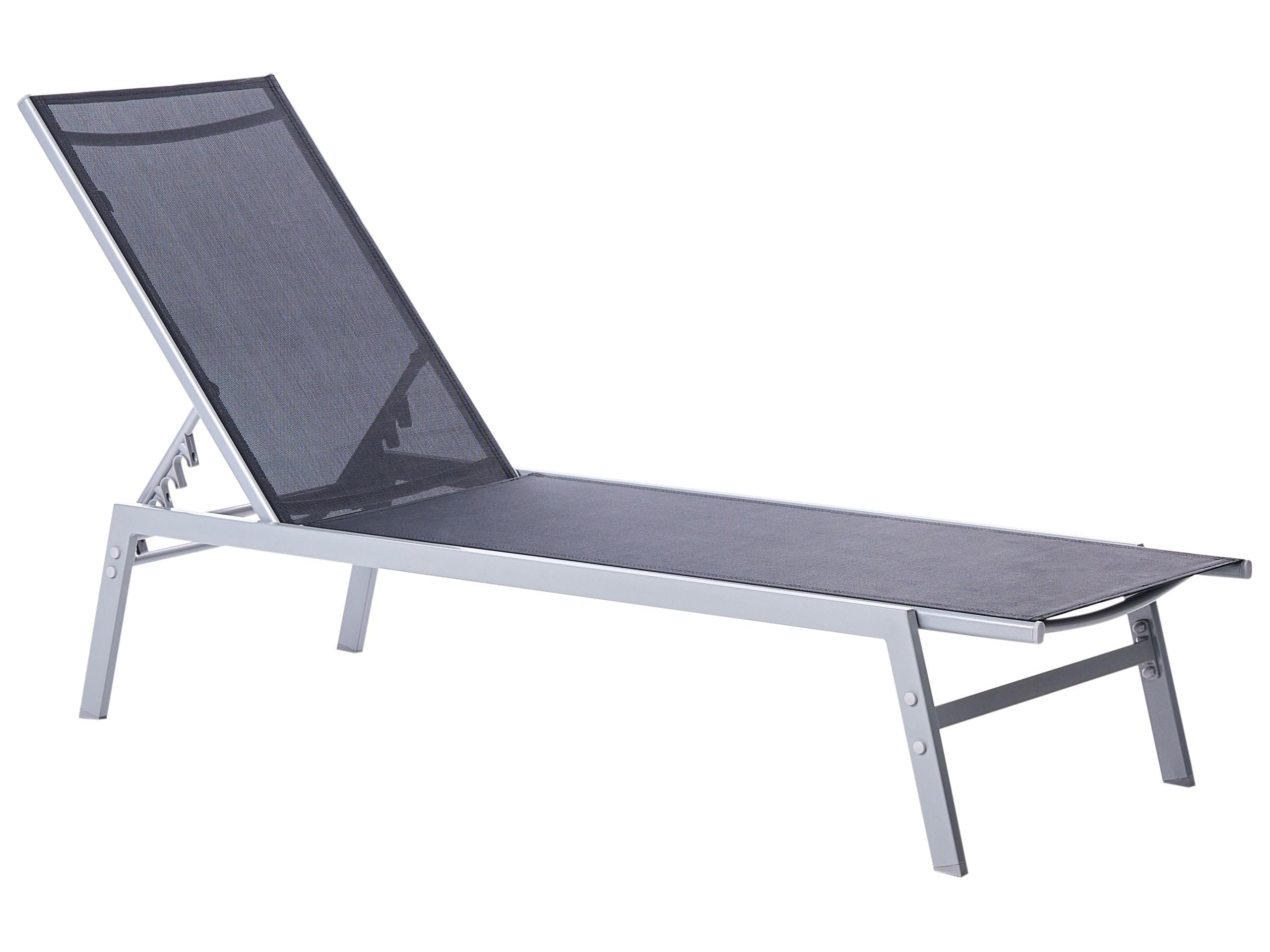 Beliani Outdoor Contemporary Garden Sun Lounger Steel Mesh Reclining Black Silver, Noli