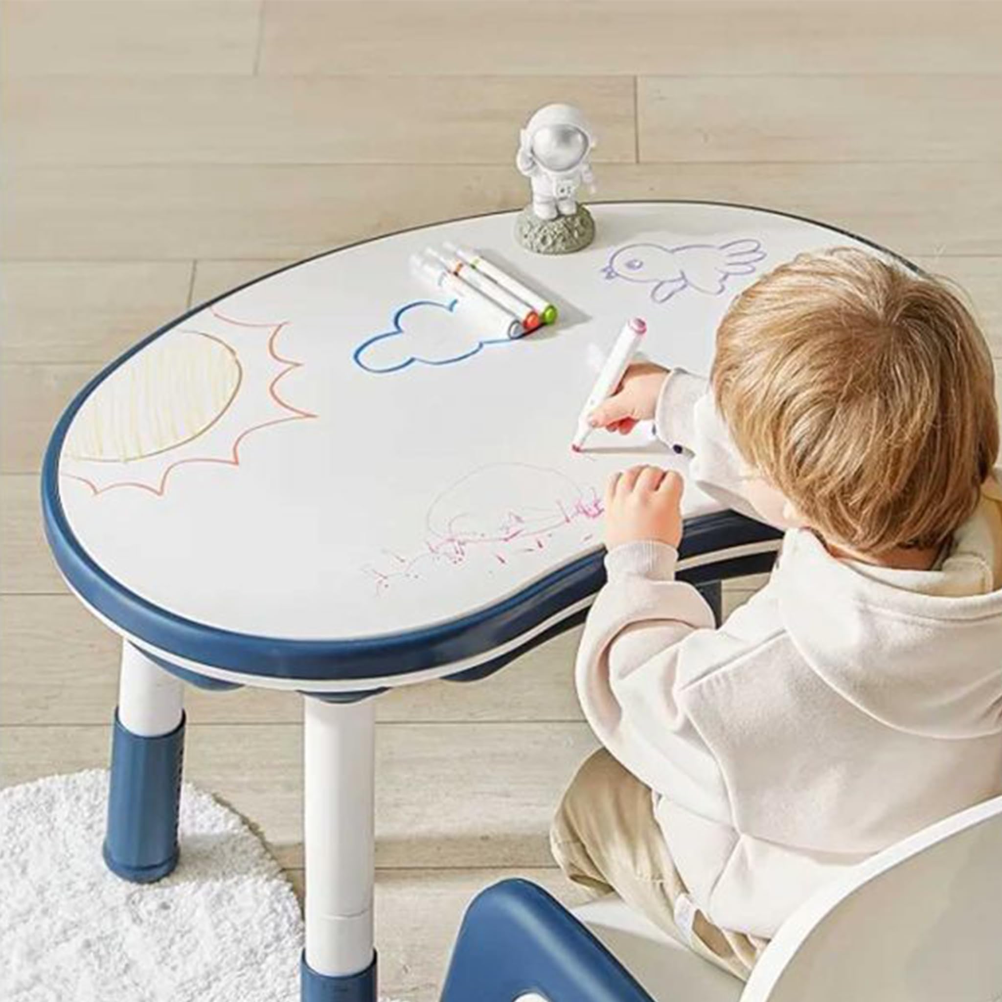 GAPPA Mesa y Silla Infantil 5en1: niños 3-8 años, Altura Regulable. Contenedor de Agua y Arena, Tablero Reversible para Bloques y Dibujo, 2 cajones (Beige)