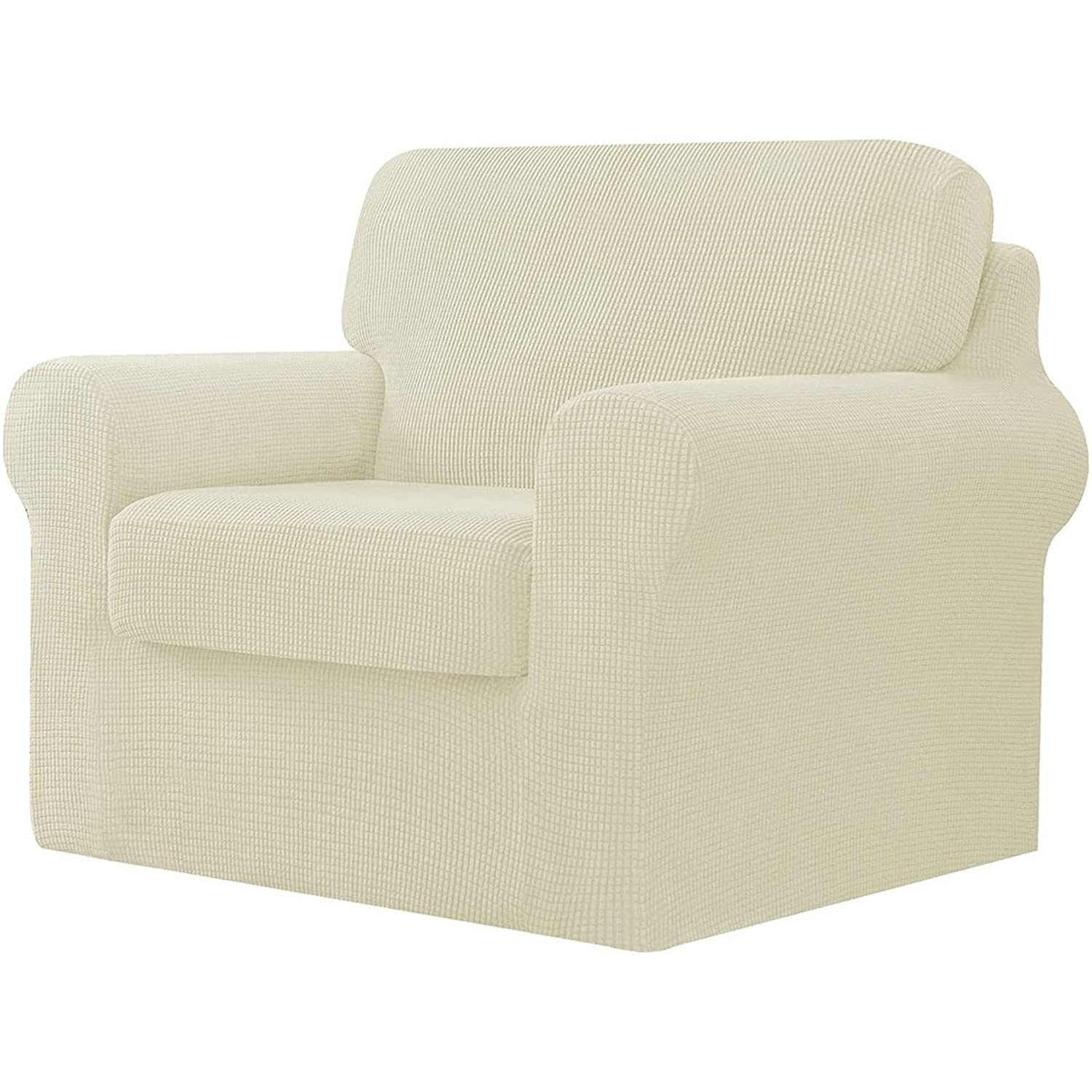 Housse de canapé antidérapante beige 1 place en jacquard extensible avec dossiers séparés