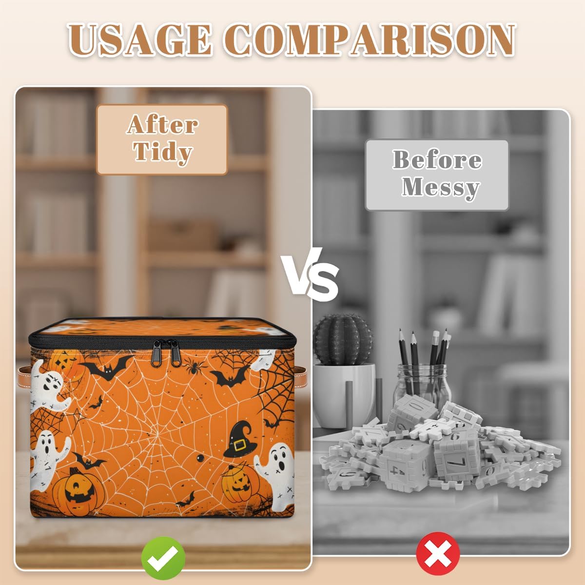 Storage Bin Set of 2 Ghost Spider Web Storage Basket with Zipper Lid & Handle Foldable Closet Shelf 2 Pack Cloth Organizer Basket Cube Bins Clothes Organizer for Bedroom, Nursery