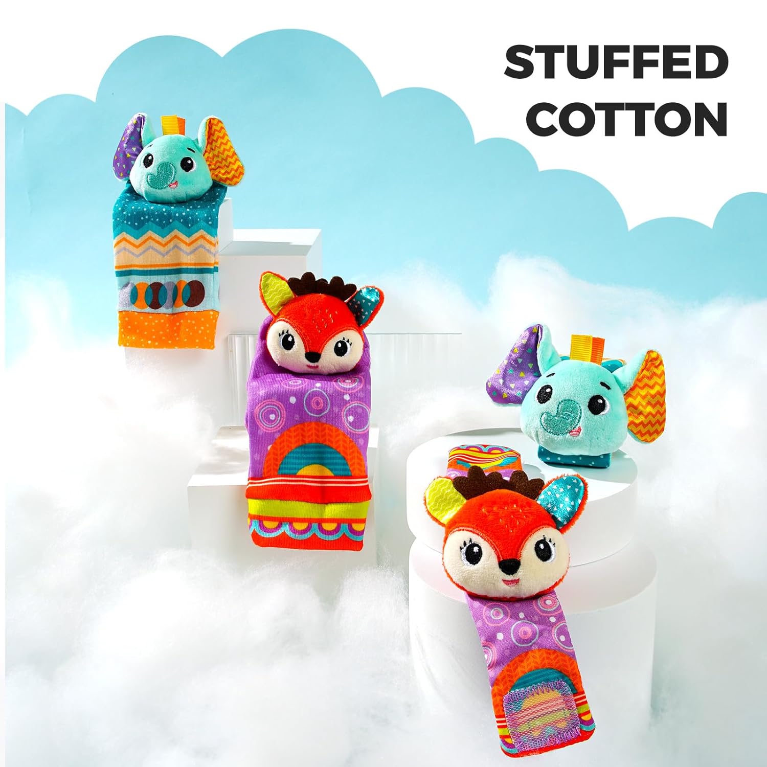 Baby rattles 0-6 Months, Cute Soft Newborn Wrist Rattle Foot Finder Socks Set,Infant Newborn Sensory Toy for 0 3 6 9 12 Months Boy Girl Gift (Elephant Deer)