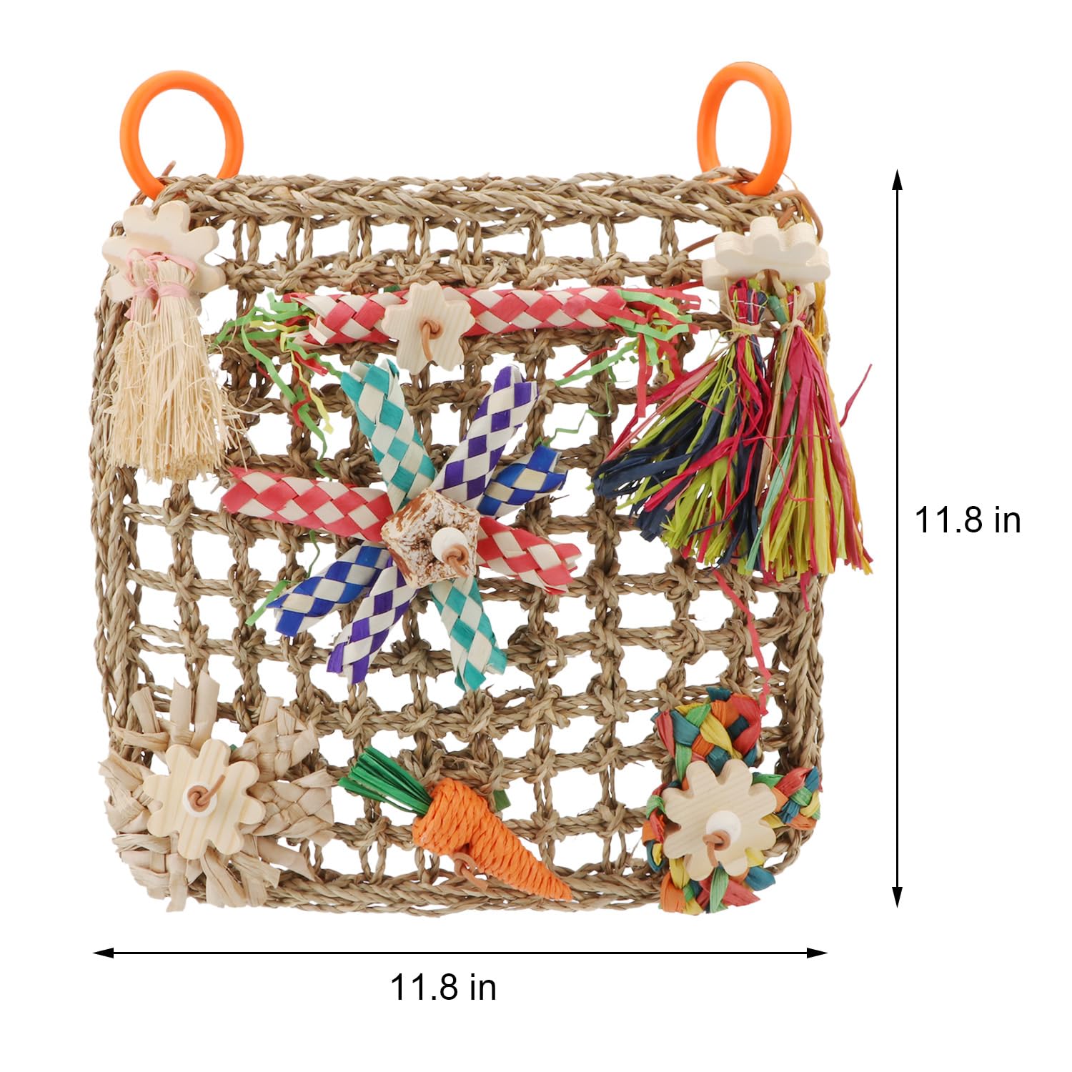 Hypeety Bird Toys Parrot Foraging Toys Bird Chew Toys Parakeet Shredding Seagrass Climbing Mat with Various Toys for Conure, Cockatiel, Lovebird, Parakeet, Budgie (L(Carrot)) - image 2