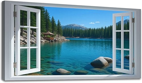 Miniatura 24 de 20"x 40" Canvas Wall Art Vintage Window Landscape Farmhouse Nature Scenery Warm Framed Pictures Painting Print Large Wall Art for Living Room