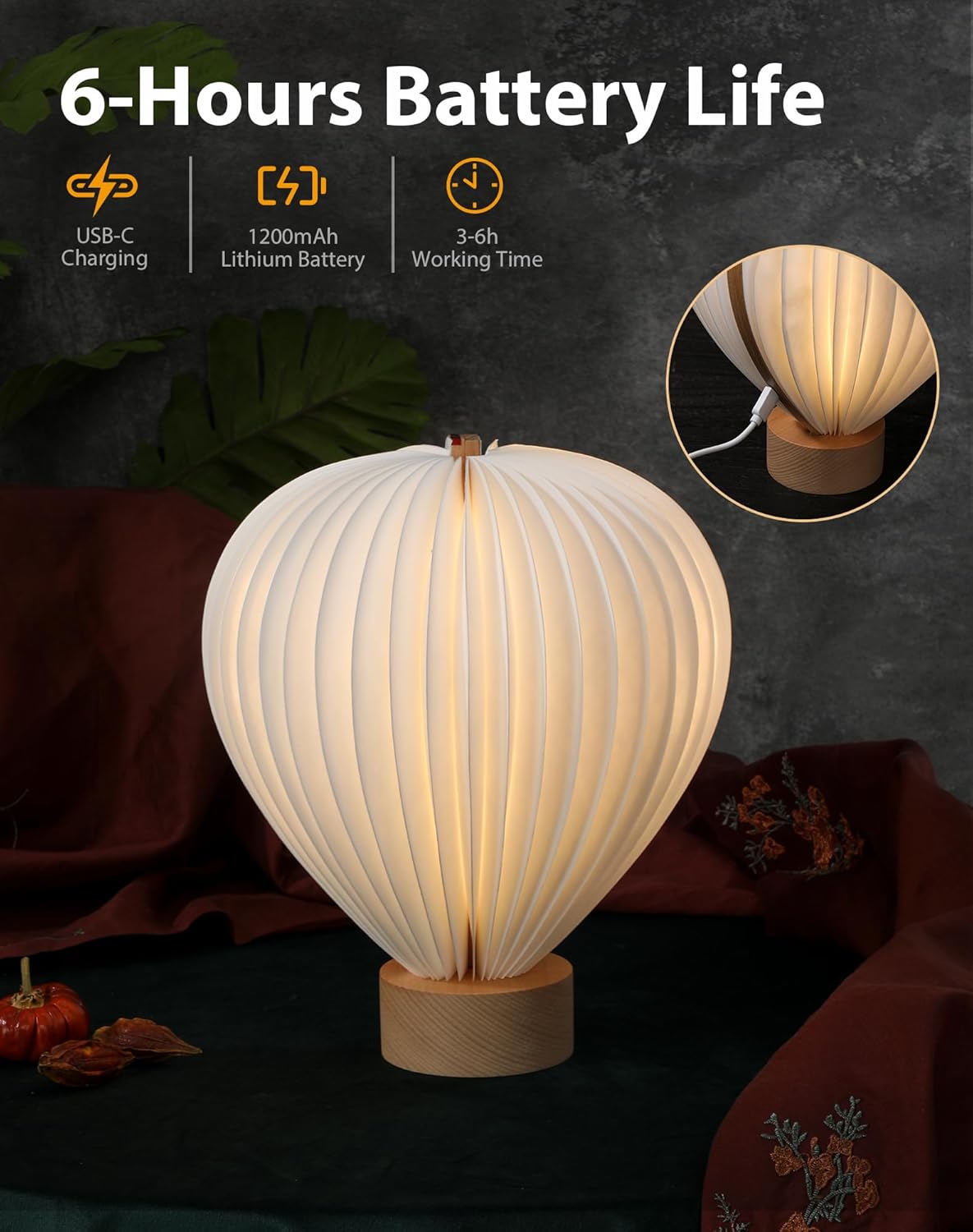 Hot Air Balloon Warm Night Light,Dimmable Touch Lamp for Bedroom,Portable Table Bedside Lamp,hot air balloon lantern decor,1200 mAh battery,Portable Camping Lamp for Outdoor,Bedroom,Party Decor