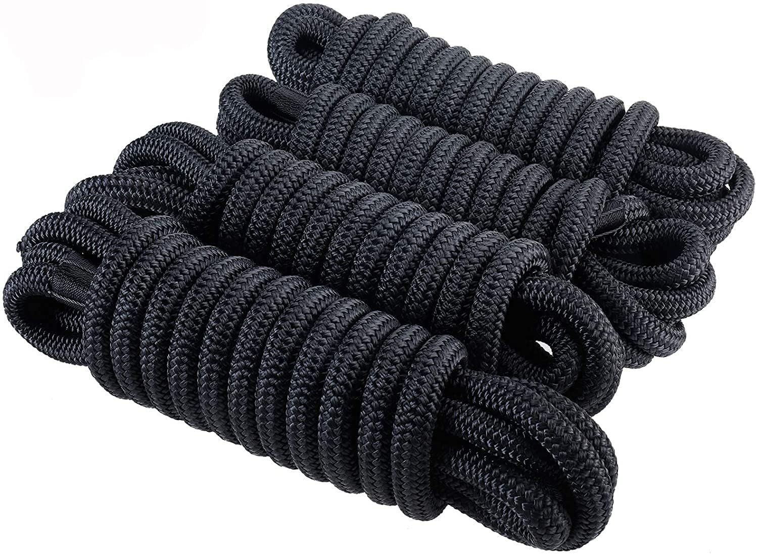 Bootsleine 1/2" x 20' Doppelt geflochtenes Nylonseil mit 12" Auge, Schwarz