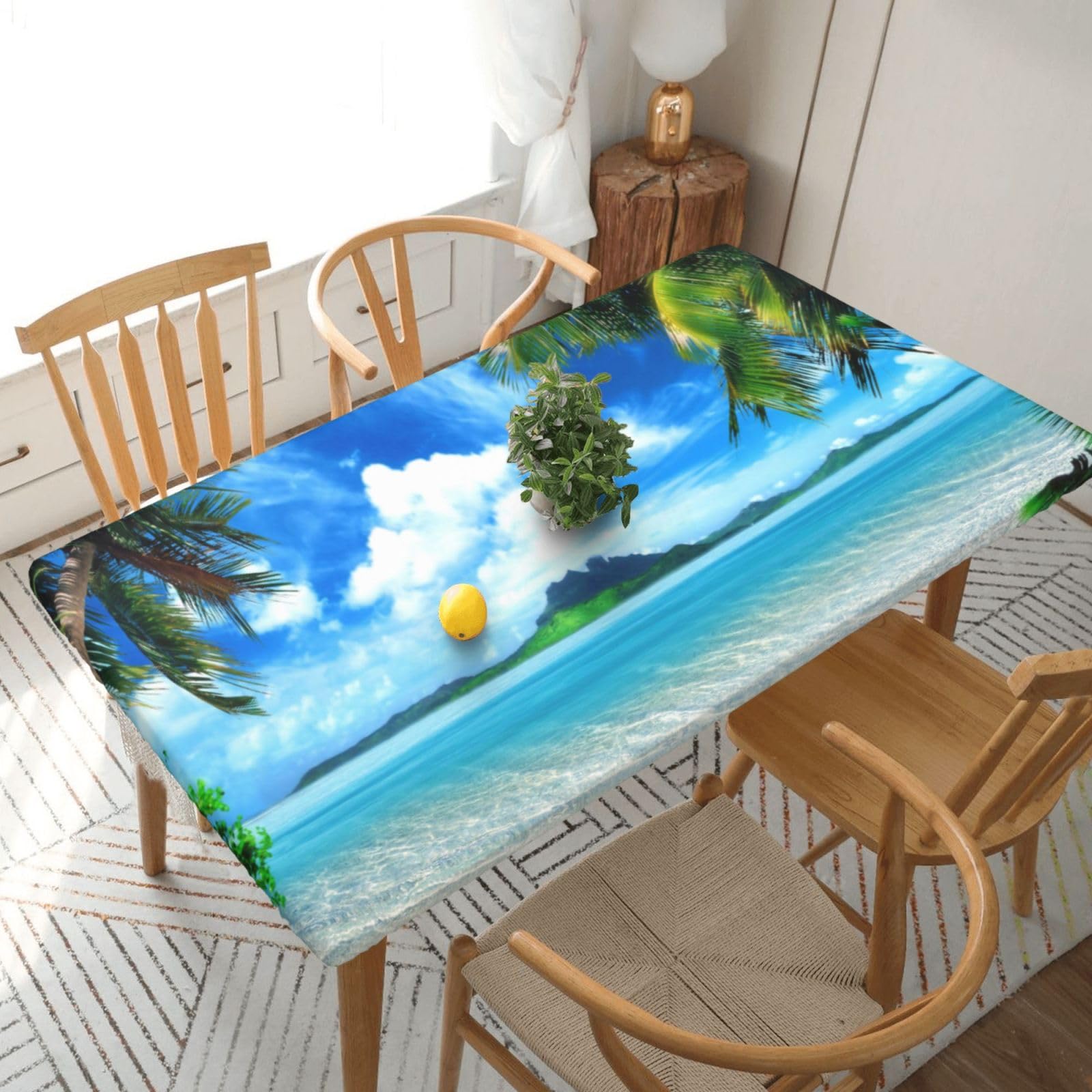 BNVSADC beach palm tree Printed 5FT Tablecloth Polyester Kitchen Water Resistant Table Cloth Dining Table Decoration Table Covers, 152x76 CM