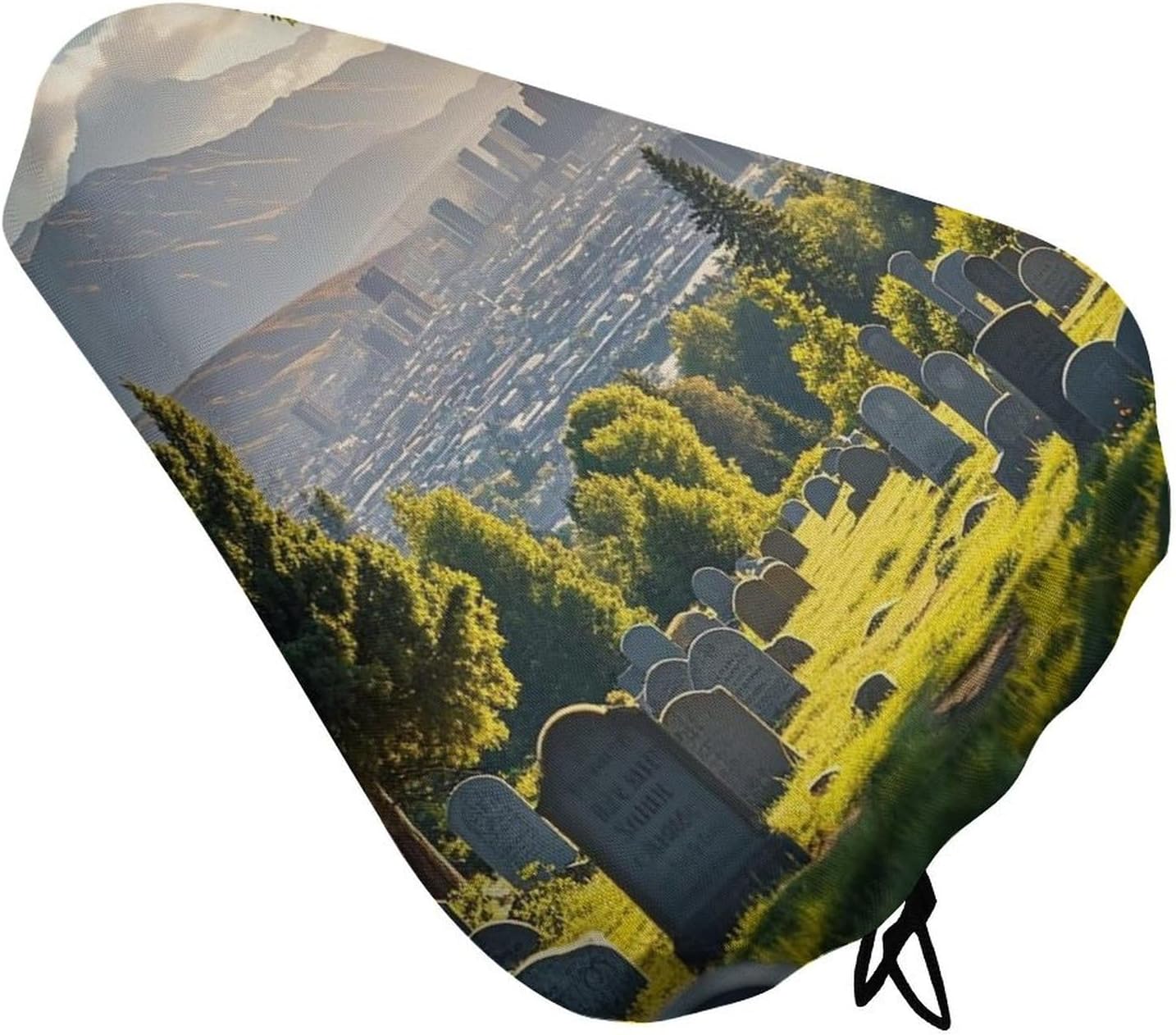 Cemetery Outside The City Bike Seat Cover Water-Repellent Exercise Bike Seat Cushion Bicycle Saddle Cover with Drawstring Rain Snow Dust Covers for City Mountain Road Biking