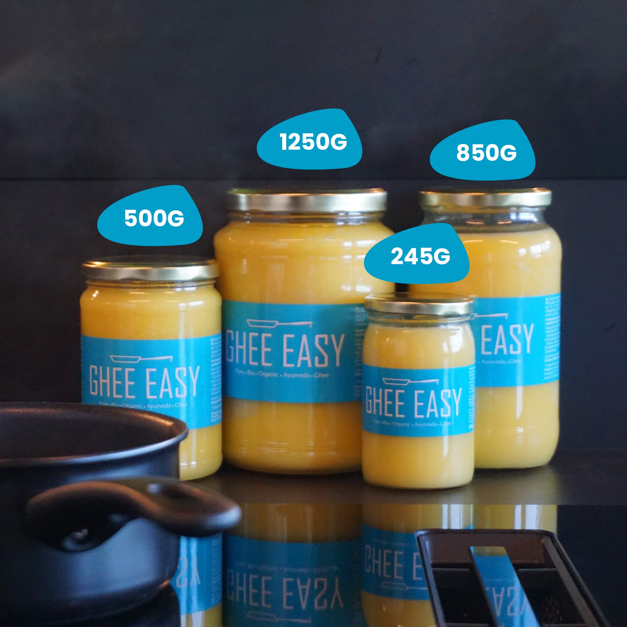 Ghee Easy 850g Ghee Bio von Grasgefütterten Kühen - Ghee Butter ohne Zusatzstoffe - Zertifiziert Organisch & Biologisch - Hochreines Ayurveda Ghee ohne Laktose und Gluten - 100% Europäisch