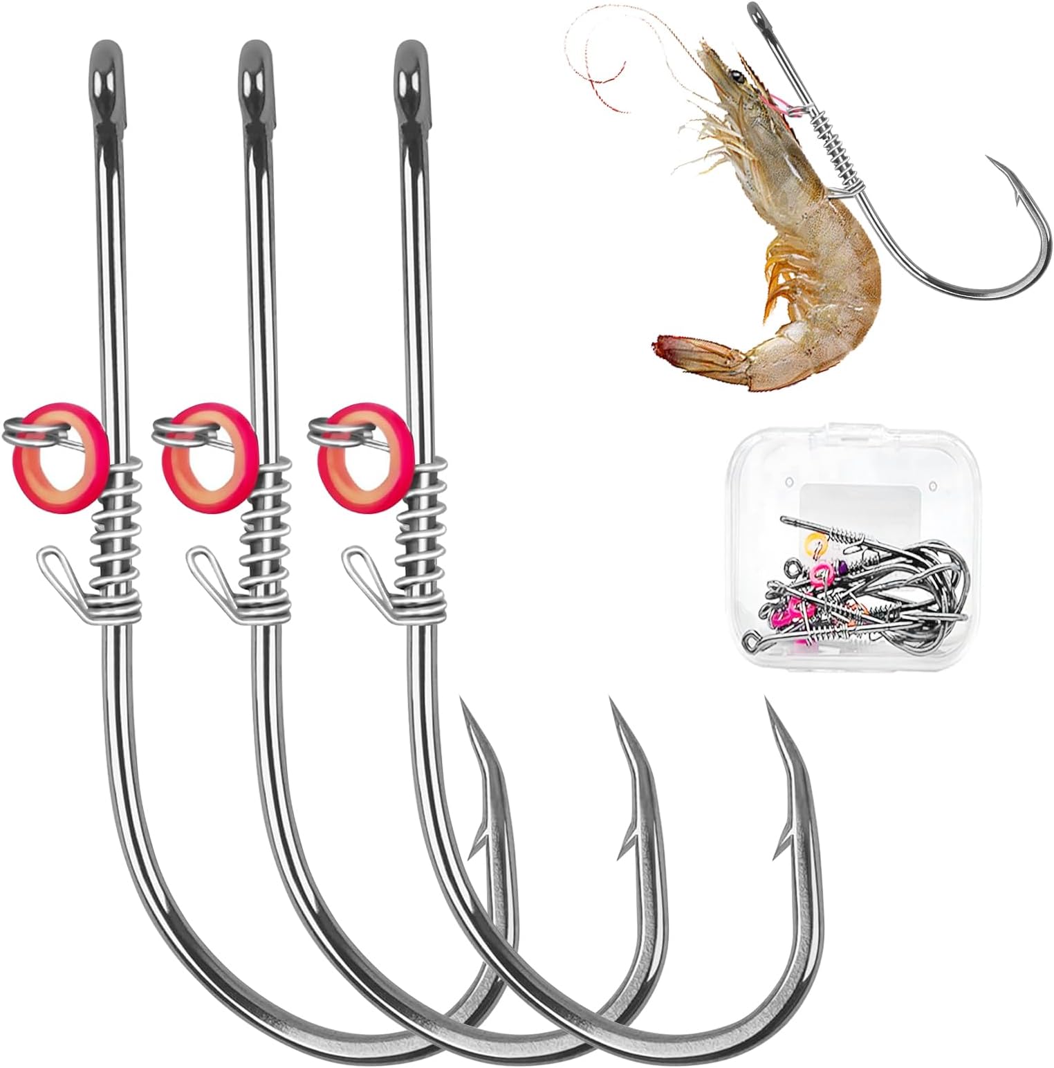 10 Pack Live Shrimp Hook, Offset Baitholder Hooks Barbed Fishing Hooks Freshwater Saltwater,Shrimp Lure,Bass Carp Catfish Bait 2/0