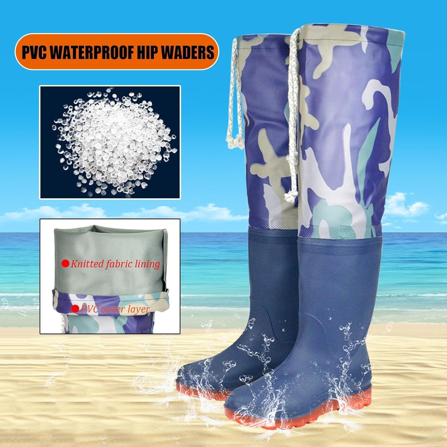 Men Waders Boots Lightweight PVC Waterproof Fishing Boots 60cm Knee High Wader Boots for Outdoor Swamp Stream Hiking，Comfortable And No Leaks(10)