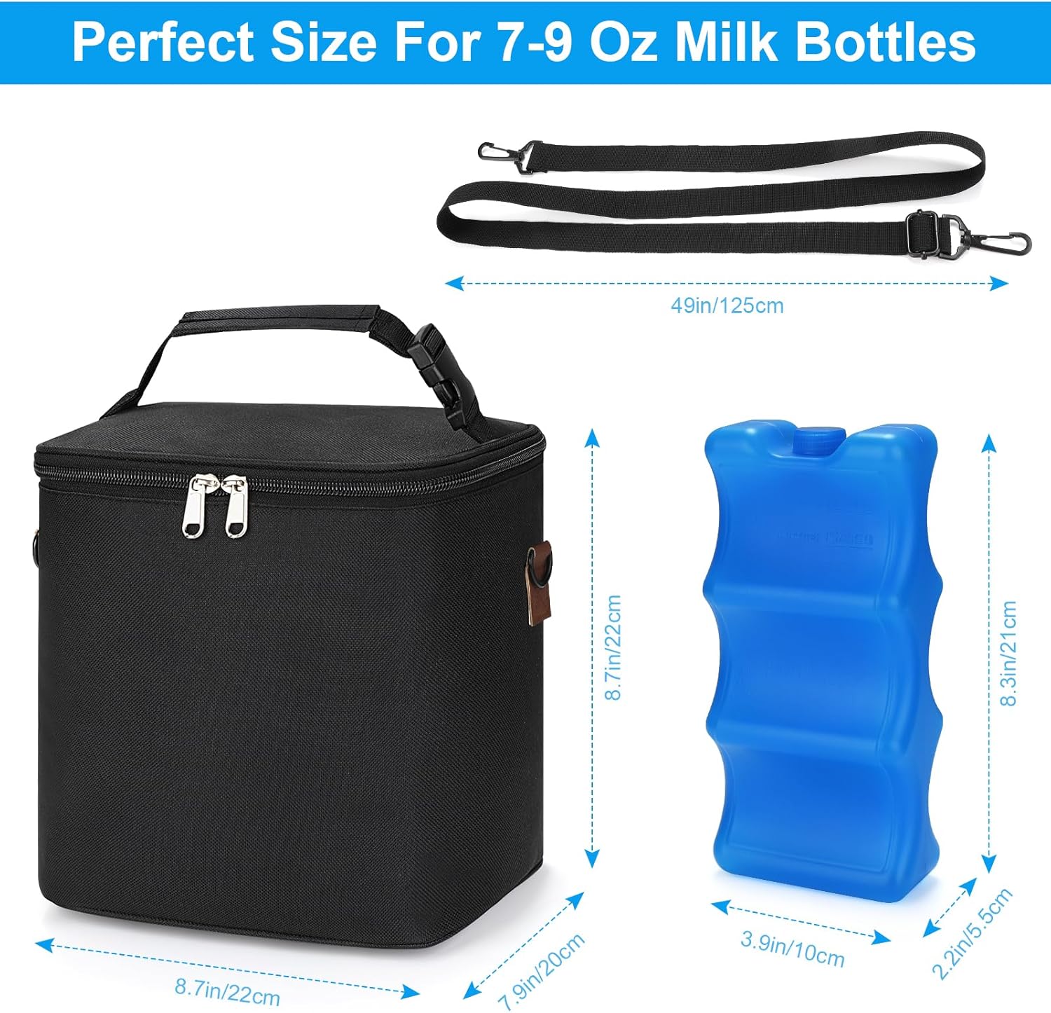 Accmor Breastmilk Cooler Bag with Ice Pack, Baby Bottle Cooler Bags, Insulated Bottle Cooler Tote Bags On The Go, Fits 6 Large 9oz Bottles, for Nursing Mom Daycare Travel, Black Fits 6 Bottles Up to 9 Ounce Black-bag+ice Pack+shoulder Strap image 4 of 9 B0D5QJTH7F