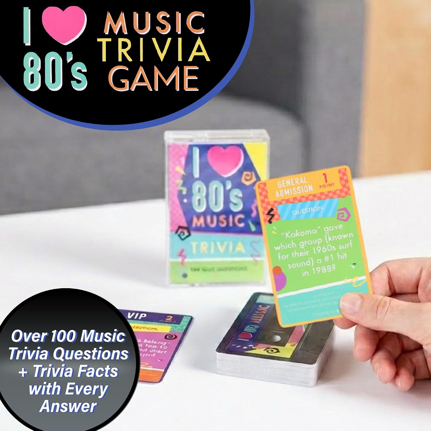 AQUARIUS Music Trivia Card Game - Pop, Rock, Hip-Hop & Alternative Quiz - Party Game for Adults & Teens, Gift for Music Lovers - I Love the 80s image 2