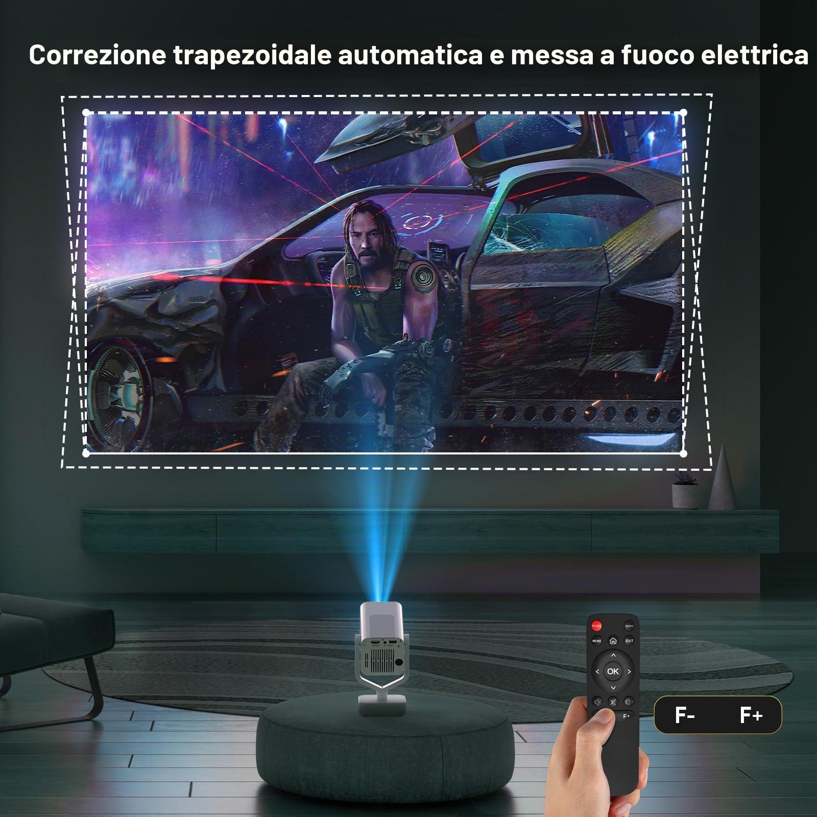 [E-Focus/Auto Keystone] Mini proiettore, Rotazione 210°, Proiettore Portatile Full HD 1080P supporta, Bluetooth WiFi6 AKATUO projector Portatile da esterno/TV Stick