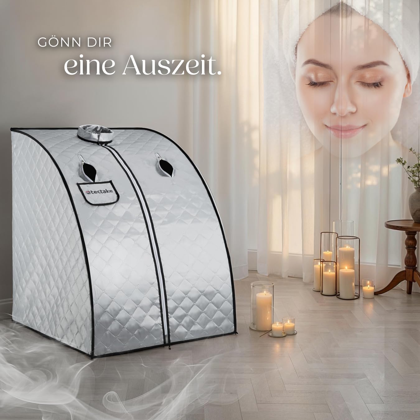 tectake® tragbare Dampfsauna für Zuhause mit 15 Temperaturmodi und Timer, Sauna Zelt für Zuhause, Zeltsauna mit Ofen/Dampfgenerator, Mini Sauna, Wellness für Zuhause, Heimsauna - Silbergrau