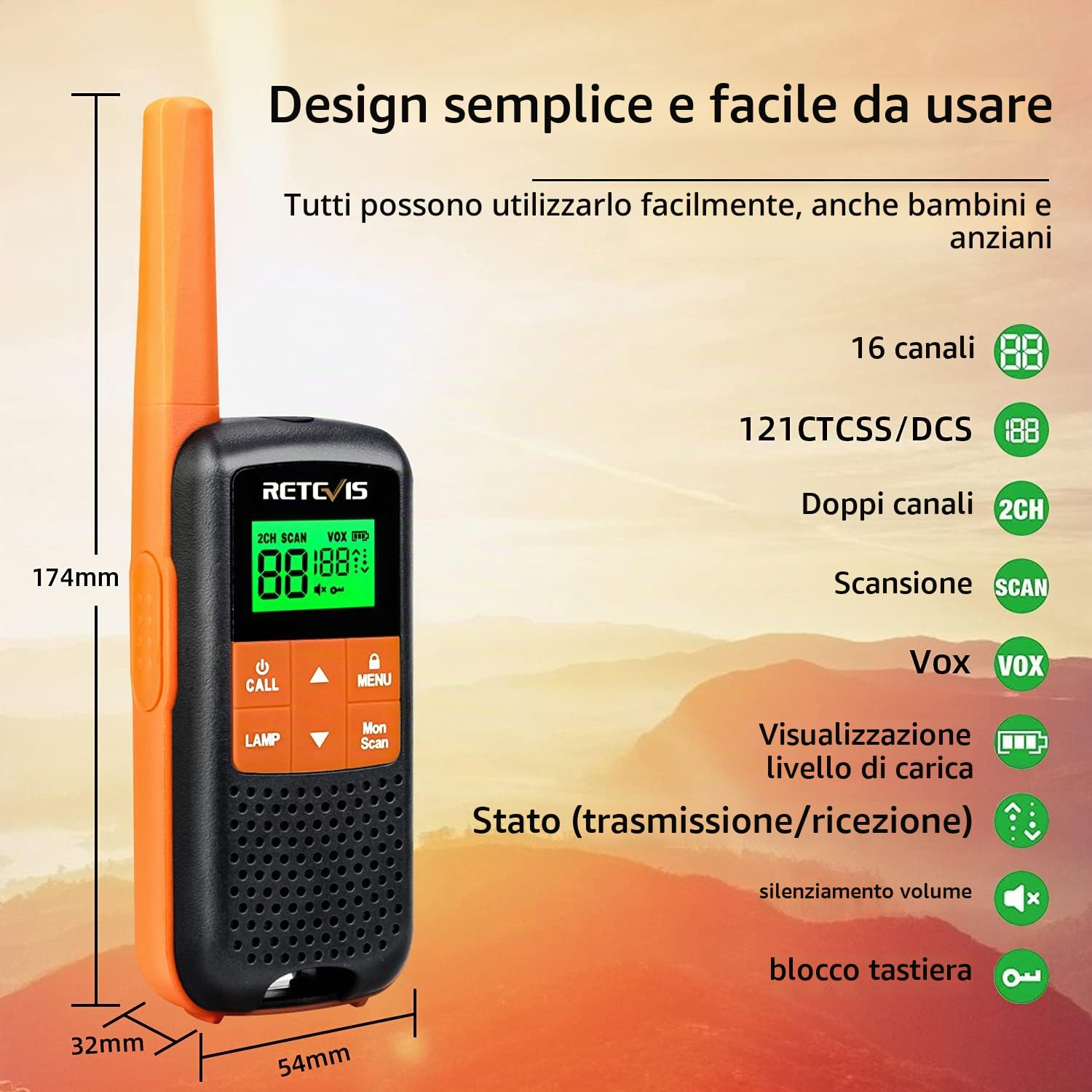 Retevis RT649 Walkie Talkie, IP65 Walkie-Talkie Ricaricabile con Batteria | Walkie-Talkies für Erwachsene, 16 Canali, VOX Dual Watch, LED Torcia, Display Digitale, PRM446 Ricetrasmittenti Portatile