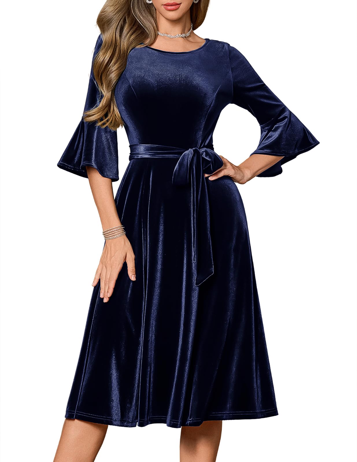 Velvet Dresses For Women Christmas Dress Holiday Dress Party Dress Navy L