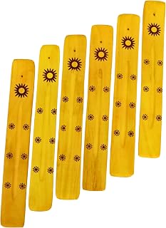 Hosley Set of 6 Wooden Incense Burners, Yellow 10" Long, Ideal Home Decor, Room Decor & Kitchen Decor, for Wedding, Aromatherapy, Zen, Spa, Reiki, Meditation