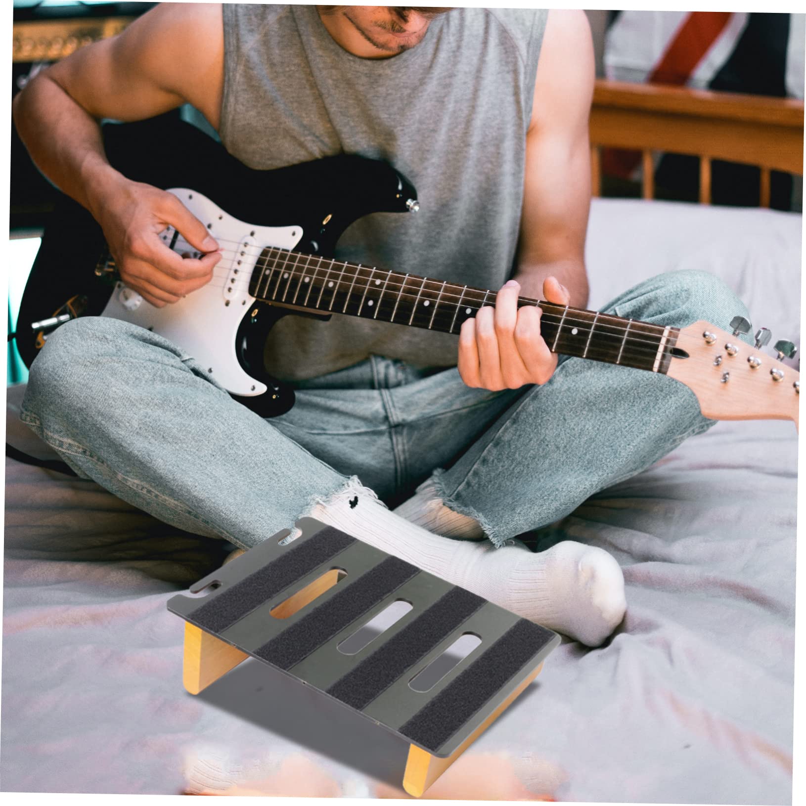 FAVOMOTO Guitar Effect Process Board Effector Holder for Guitar Wooden Stand Replaceable Black