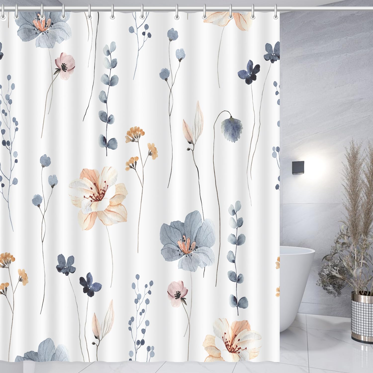 Romantic Angels Watercolor Floral Shower Curtain Blue